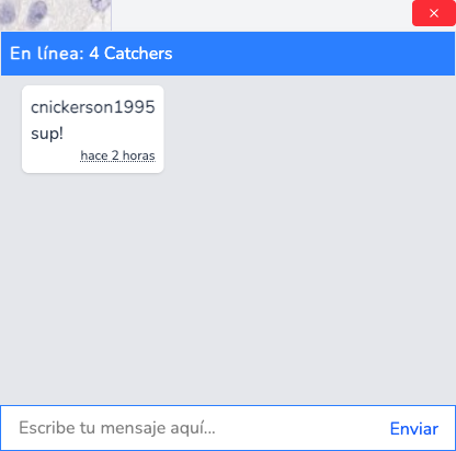 La ventana de chat con el número de personas conectadas, los mensajes y el cuadro de mensaje.
