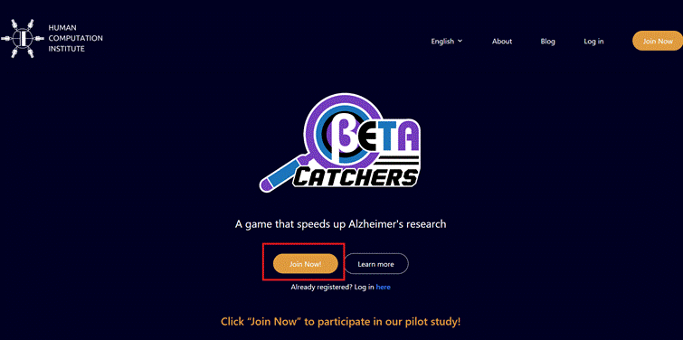 The Beta Catchers landing page with the Join Now button.